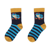 2 Pairs of Organic Cotton Kids Socks – Comfortable and Breathable Socks with Funny Animal Motif and Stripe Design